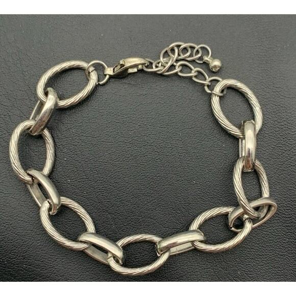 Silver Tone Chunky Smooth & Textured Chain Link Bracelet - Picture 1 of 3